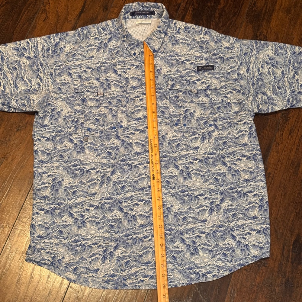 Columbia PFG Super Bahama Shirt Mens Large Fishing Floral Nylon Blue Button Up - Picture 5 of 11